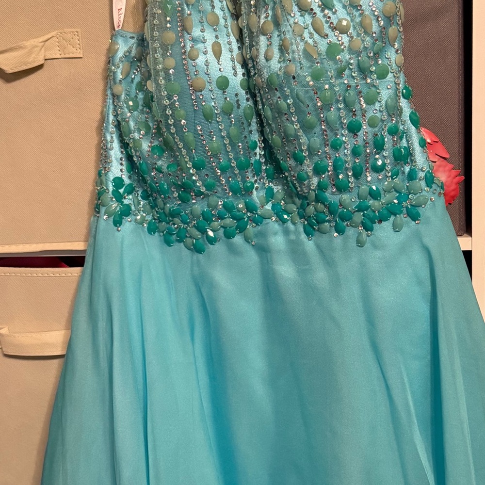 Stunning Aqua Beaded Prom Dress